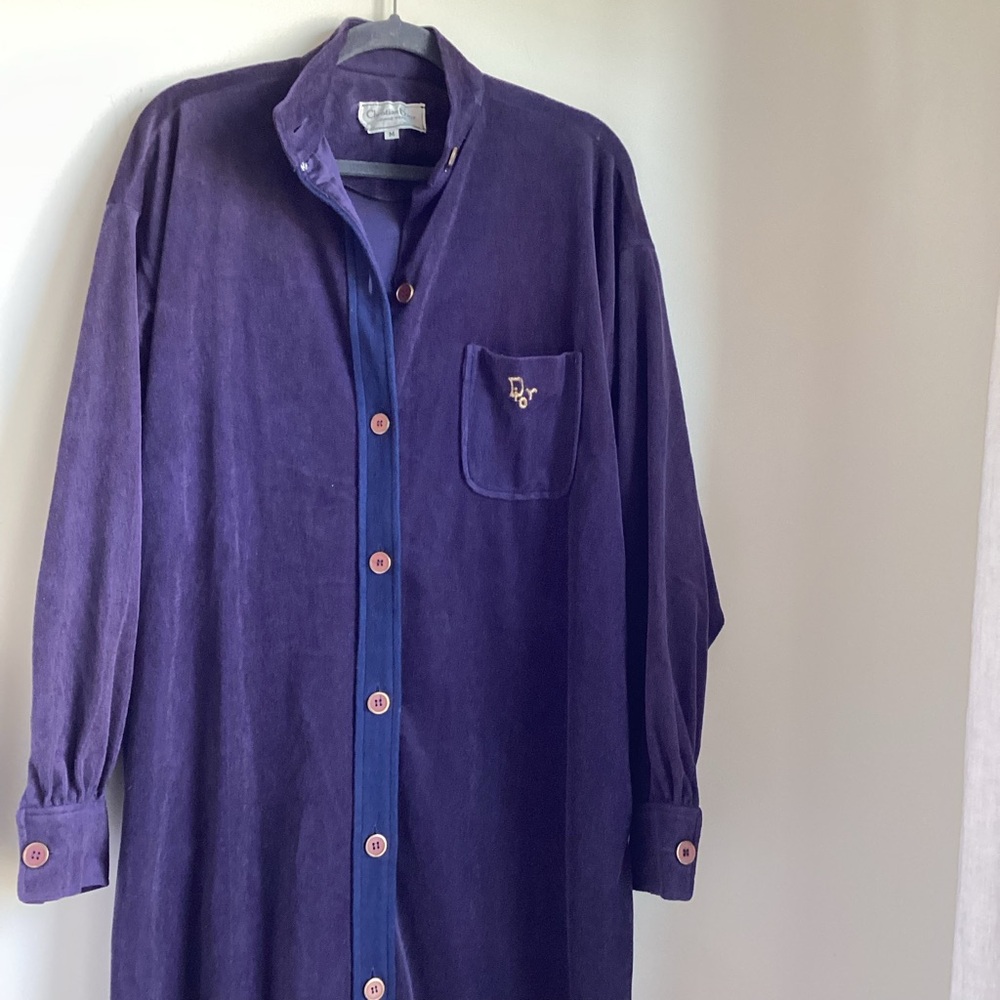 Vintage Christian Dior Velour Lounge Wear Robe Housecoat Medium Logo Unisex
